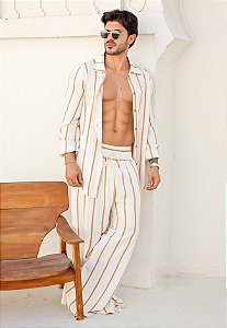 Conjunto Viscolinho Listrado Caramelo