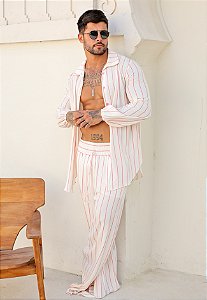 Conjunto Viscolinho Listrado Rosa