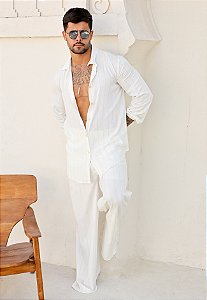 Conjunto Viscolinho Listrado Amarelo