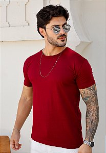 Camiseta Básica Algodão Vermelho Marsala