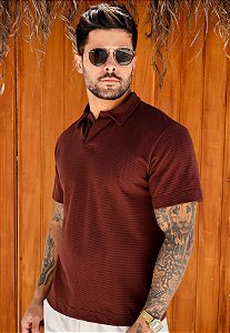 Camiseta Polo Texturizada Marrom Café