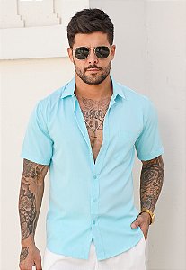Camisa Social Manga Curta Azul Bebê