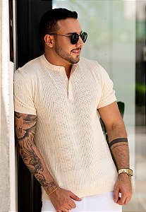 Camiseta Gola Padre Tricot Areia