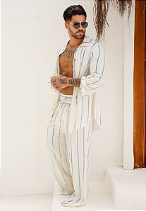 Conjunto Pantalona Listrado Azul Bebê