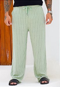 Calça Linho Risca Giz Verde Menta