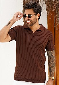 Camiseta Polo Tricot Marrom Café
