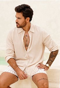 Camisa Viscolinho Manga Longa Areia