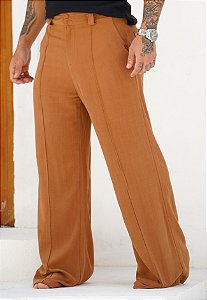 Calça Pantalona Linho Caramelo