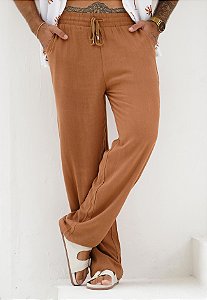 Calça Pantalona Linho Caramelo