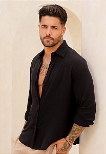 Camisa Oversized Viscolinho Preta