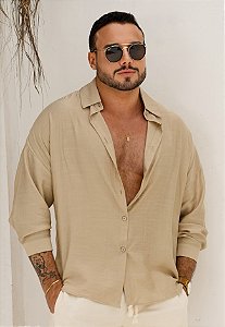 Camisa Oversized Viscolinho Areia