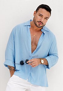 Camisa Oversized Viscolinho Azul Bebê