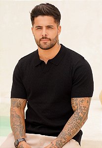 Camiseta Polo Texturizada Preta