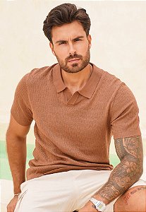 Camiseta Polo Texturizada Marrom Chocolate