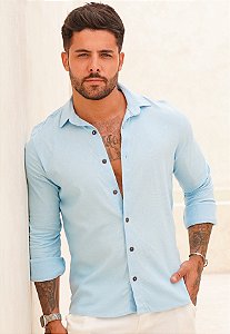 Camisa Linho Manga Longa Azul Bebê