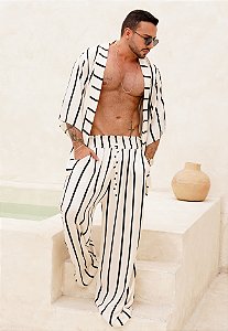 Conjunto Kimono + Calça Listrada Preta