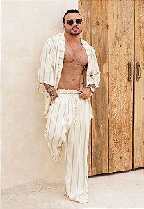 Conjunto Kimono + Calça Listrada Verde Menta