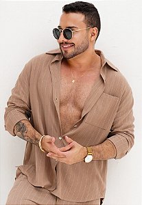Camisa Linho Manga Longa Marrom