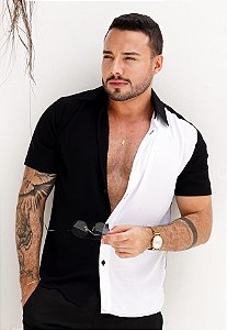 Camisa Viscolinho Bicolor