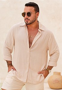Camisa Oversized Viscolinho Areia