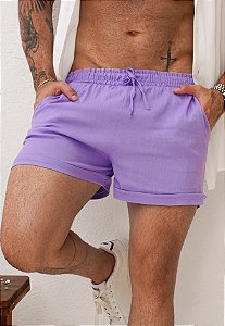 Shorts Barra Italiana Linho Lilás