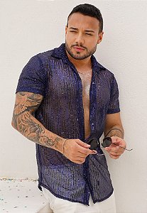 Camisa Paetê Azul Marinho
