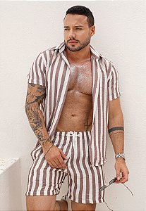 Conjunto Linho Listrado Marrom