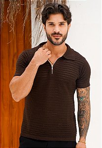 Camiseta Polo Tricot Modal Marrom Café