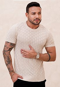 Camiseta Tricot Texturizada Areia