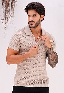 Camiseta Polo Tricot Modal Areia