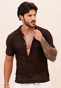 Camisa Tricot Marrom Café