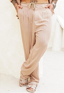 Calça Linho Listrada Nude