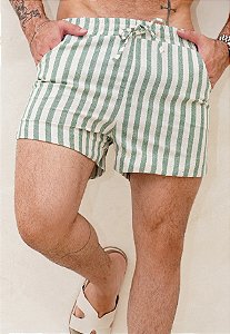Shorts Linho Listrado Verde
