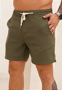 Shorts Alfaiataria Linho Verde Musgo