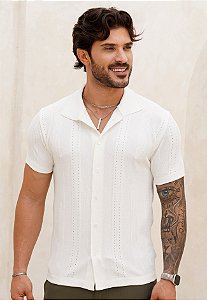 Camisa Tricot Polo Texturizada Off White
