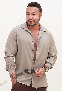 Camisa Linho Manga Longa Caqui