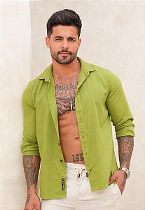 Camisa Linho Manga Longa Verde Pistache