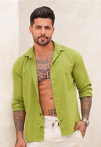 Camisa Linho Manga Longa Verde Pistache