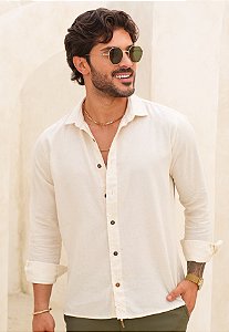 Camisa Linho Manga Longa Off White