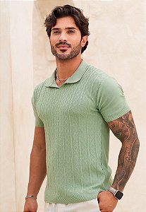 Camiseta Polo Tricot Texturizada Verde Menta