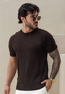 Camiseta Tricot Texturizada Marrom Café