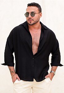Camisa Oversized Manga 3/4 Preta