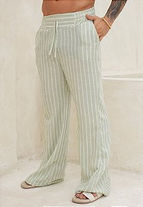 Calça Linho Listrada Verde