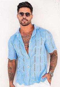 Camisa Tricot Azul Bebê