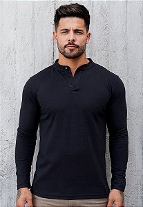 Blusa Manga Longa Texturizada Preta