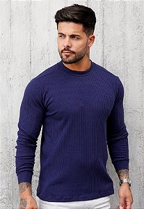 Suéter Algodão Canelado Azul Marinho