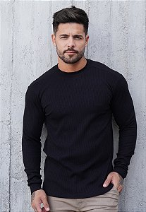 Suéter Algodão Canelado Preto