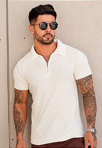 Camiseta Polo Tricot Zíper Off White