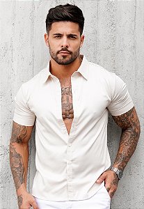 Camisa Social Acetinada Bege