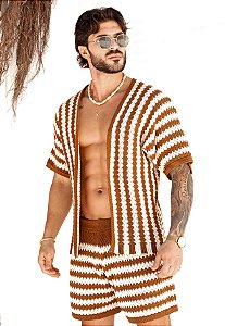 Conjunto Tricot Bicolor Marrom